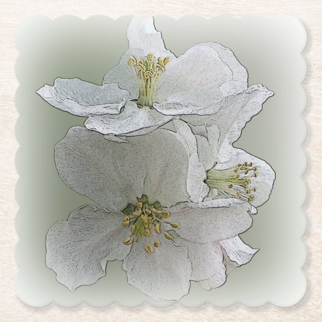 three white flowers paper coaster (Front)