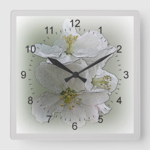 three white flowers square wall clock
