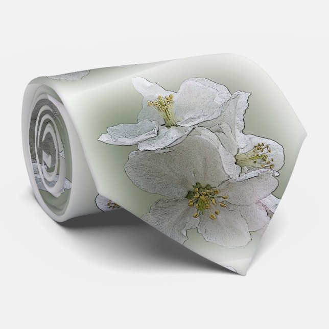 three white flowers tie (Rolled)
