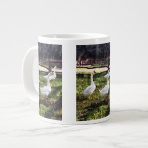 Three White Geese Large Coffee Mug