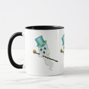 Three White Ghosts Blue Eyes Top Hats Skull Canes Mug