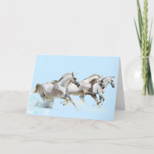 THREE WHITE HORSES IN SNOW CARD