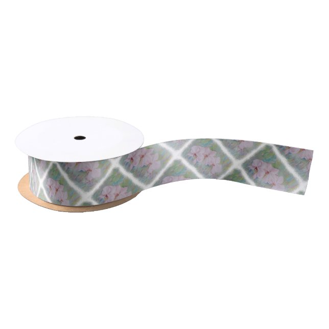 THREE WHITE ORCHIDS RIBBON SATIN RIBBON (Spool)