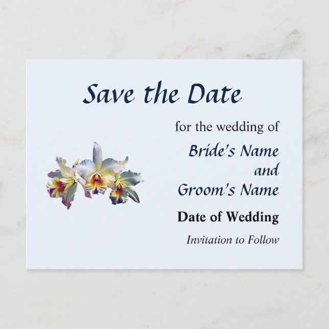 Three White Orchids Save the Date Announcement Postcard (Front)