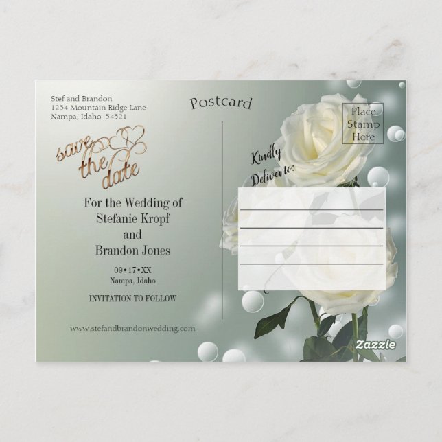 Three White Roses/Gold Trim Postcard (Back)