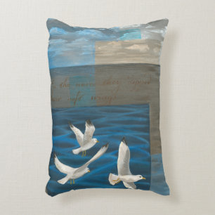 Three White Seagulls Flying Over the Water Decorative Pillow