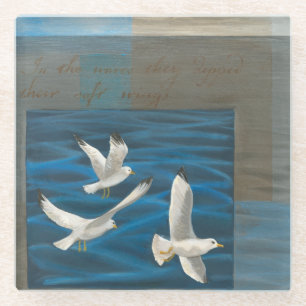 Three White Seagulls Flying Over the Water Glass Coaster