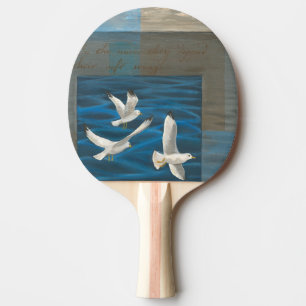 Three White Seagulls Flying Over the Water Ping Pong Paddle