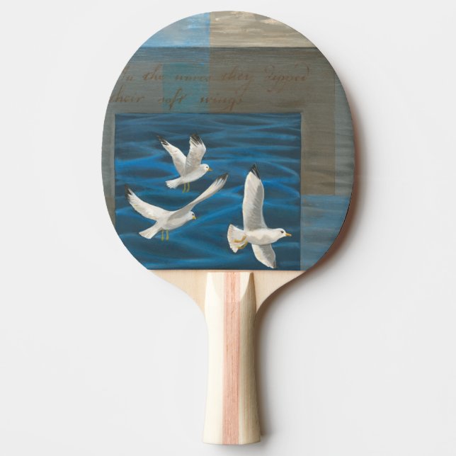 Three White Seagulls Flying Over the Water Ping Pong Paddle (Front)