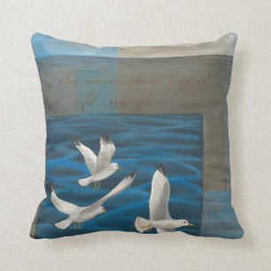 Three White Seagulls Flying Over the Water Throw Pillow
