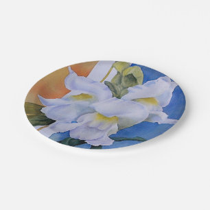 THREE WHITE SNAPDRAGONS PAPER PLATE