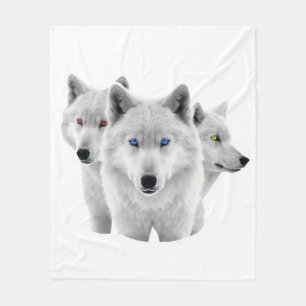 Three White Wolves Fleece Blanket