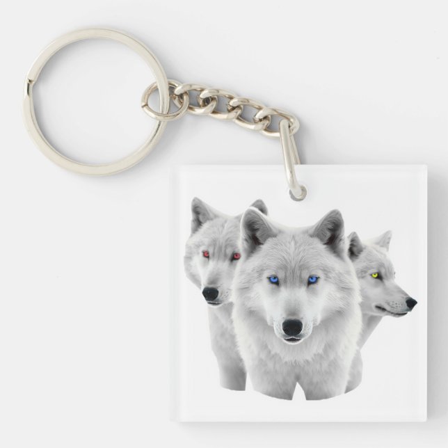 Three White Wolves Keychain (Front)