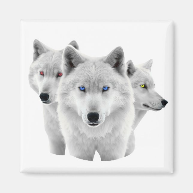 Three White Wolves Magnet (Front)