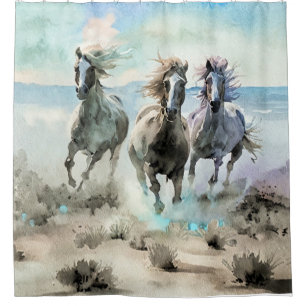 Three Wild Horses Race Across a Dusty Prairie