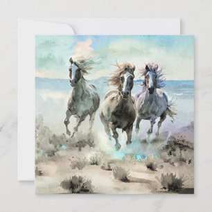 Three Wild Horses Race Across a Dusty Prairie Thank You Card