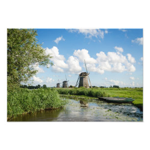 Three windmills and a canal photo print
