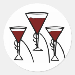 Three Wine Glasses in Hands Cartoon Classic Round Sticker