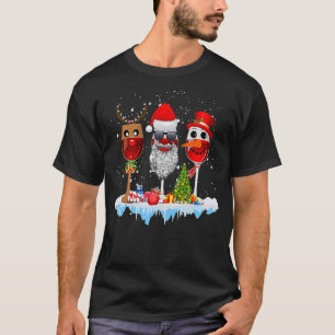 Three Wine Glasses Santa Hat Christmas Funny Wine  T-Shirt