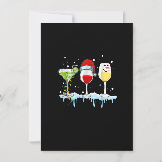 Three Wine Glasses Xmas Snowman Santa Hat Christma Invitation (Front)