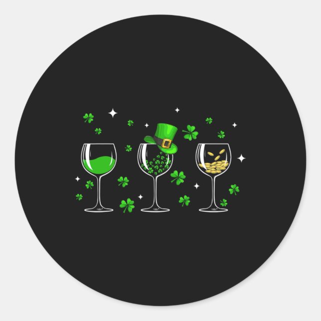 Three Wine Gles Clover Shamrock St Patrick Day Iri Classic Round Sticker (Front)