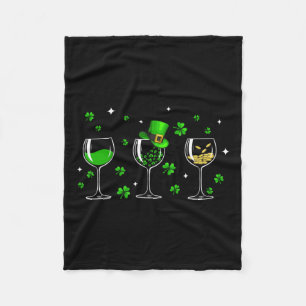 Three Wine Gles Clover Shamrock St Patrick Day Iri Fleece Blanket