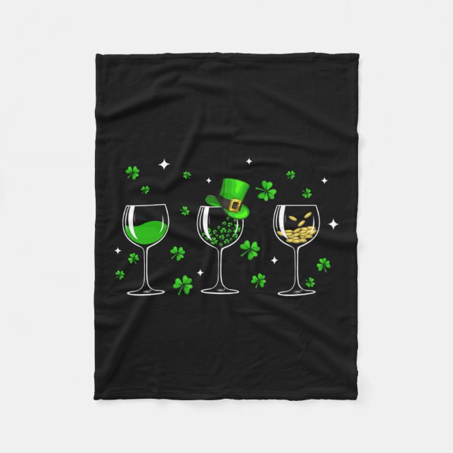 Three Wine Gles Clover Shamrock St Patrick Day Iri Fleece Blanket (Front)