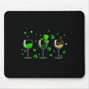 Three Wine Gles Clover Shamrock St Patrick Day Iri Mouse Pad