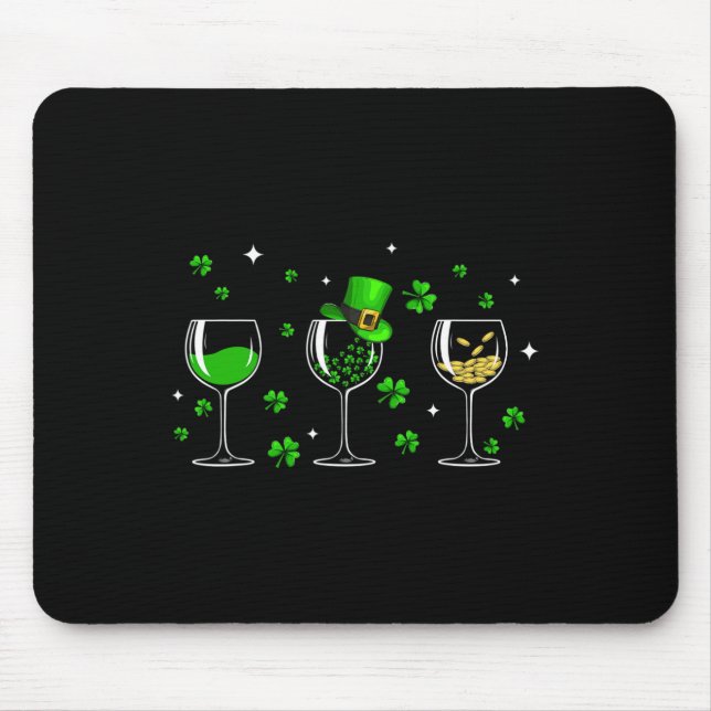 Three Wine Gles Clover Shamrock St Patrick Day Iri Mouse Pad (Front)