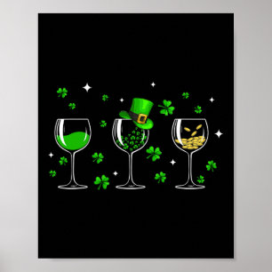 Three Wine Gles Clover Shamrock St Patrick Day Iri Poster