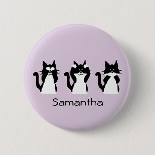 Three Wise Kitties Black White Purple Custom 2 Inch Round Button