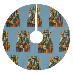 Three Wise Men Abstract Nativity Art Brushed Polyester Tree Skirt
