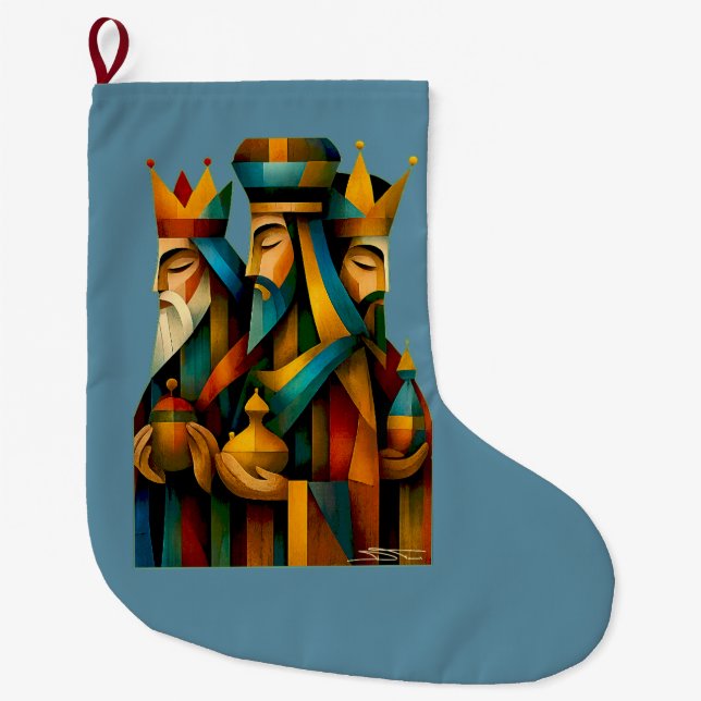 Three Wise Men Abstract Nativity Art  Large Christmas Stocking (Front)