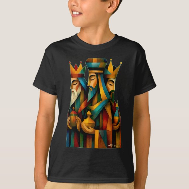 Three Wise Men Abstract Nativity Art T-Shirt (Front)