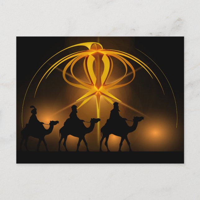 Three Wise Men and Advent Star Merry Christmas Holiday Postcard (Front)