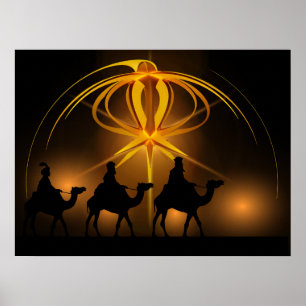 Three Wise Men and Advent Star Merry Christmas Poster