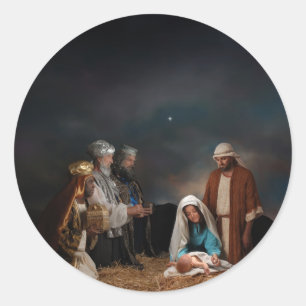 Three Wise Men at the Nativity Classic Round Sticker