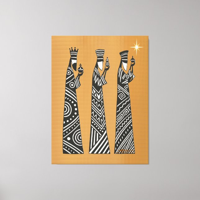 Three Wise Men Black & White Christmas Nativity Canvas Print (Front)