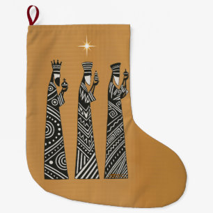 Three Wise Men Black & White Christmas Nativity Large Christmas Stocking