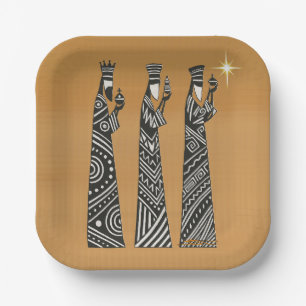 Three Wise Men Black & White Christmas Nativity Paper Plate