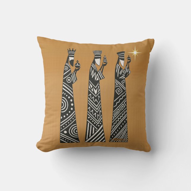 Three Wise Men Black & White Christmas Nativity Throw Pillow (Front)