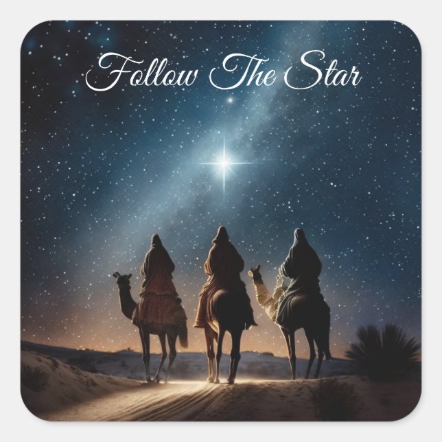 Three Wise Men Follow The Star Christmas Square Sticker (Front)