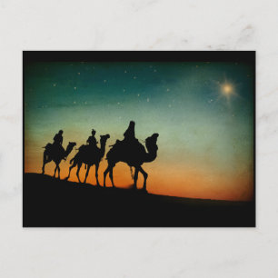 Three Wise Men following Star Christmas Holiday Postcard