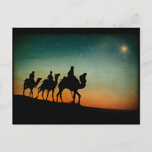 Three Wise Men following Star Christmas  Holiday Postcard (Front)