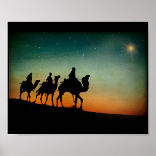 Three Wise Men following Star Christmas  Holiday  Poster