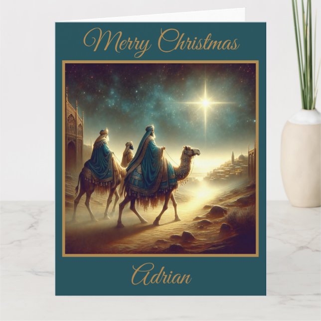 Three Wise Men Following the Star of Bethlehem Card (Front)