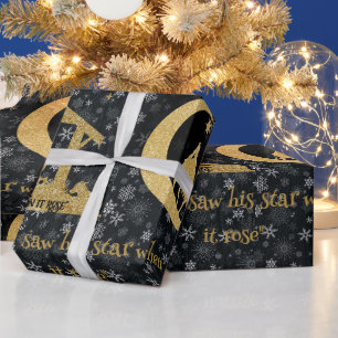 Three Wise Men Gold Black Christmas Wrapping Paper