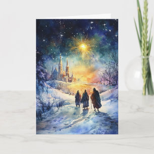 Three Wise Men Journeying Under Christmas Star Card