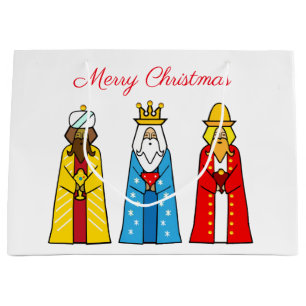 Three Wise Men on White Large Gift Bag