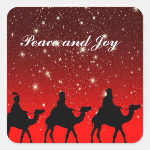 THREE WISE MEN PEACE AND JOY CUSTOM CHRISTMAS SQUARE STICKER